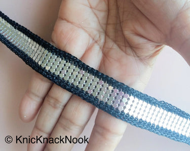 Silver Metal With Black Crochet 20mm Wide Lace Trim - 200317L110